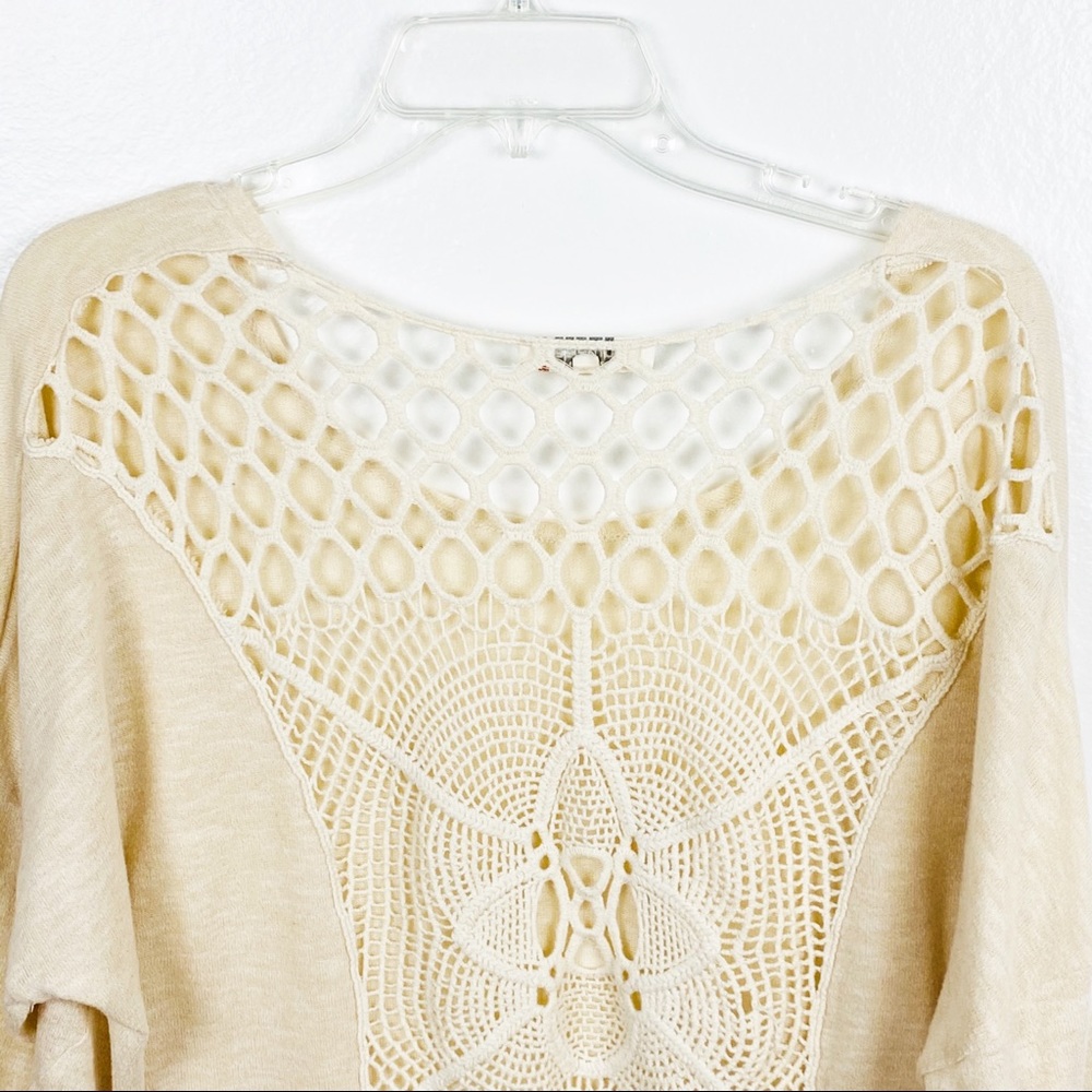 UMGEE Cream Back Crochet High Low 3/4 Sleeves Top XL Boho Festival Concert - Picture 6 of 9